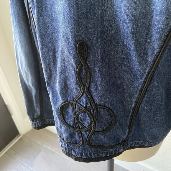 Chico's Denim Blue Jean Trucker Jacket Black Braid Trim Design Size 1. (M/L) - Picture 7 of 8